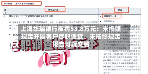 上海华瑞银行被罚53.8万元:未按照规定开展客户尽职调查、未按照规定报告可疑交易