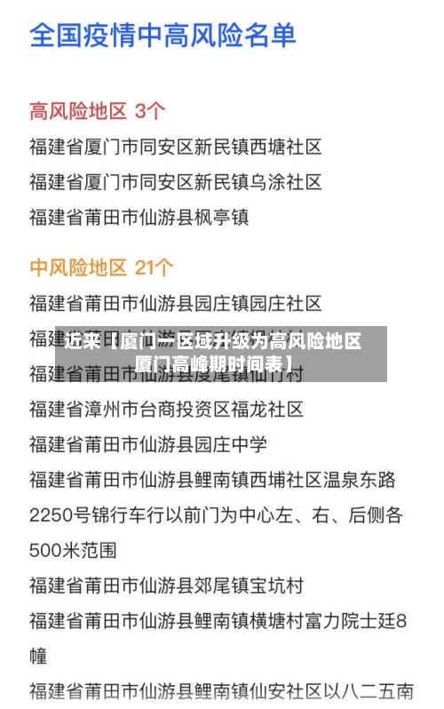近来【厦门一区域升级为高风险地区厦门高峰期时间表】