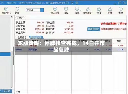 龙版传媒：停牌核查完成，14日开市起复牌