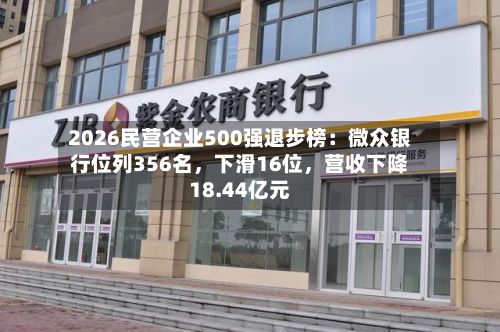 2026民营企业500强退步榜：微众银行位列356名，下滑16位，营收下降18.44亿元