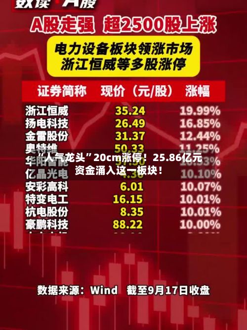 “人气龙头”20cm涨停！25.86亿元资金涌入这一板块！-第3张图片